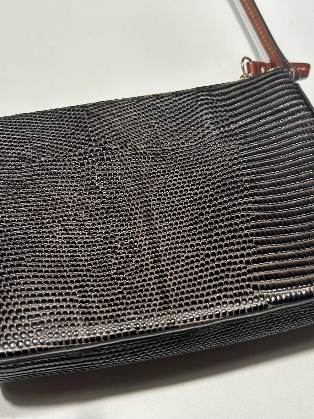 Dooney & Bourke Dark Charcoal Croc-Embossed Crossbody with Gold Trim -COA